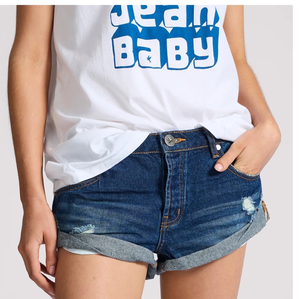 One Teaspoon High Waist Relaxed fit Cuffed Hem Denim Shorts Sz 29